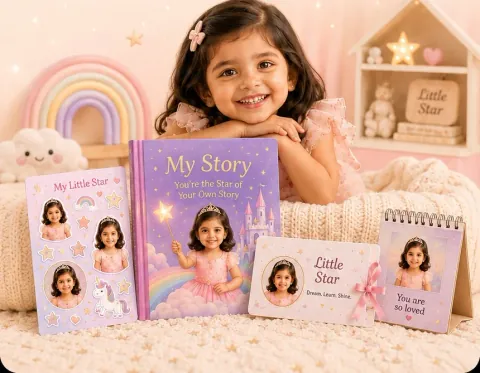 Personalized Dimple stickers, storybook, name slip and keepsake products created with a child photo