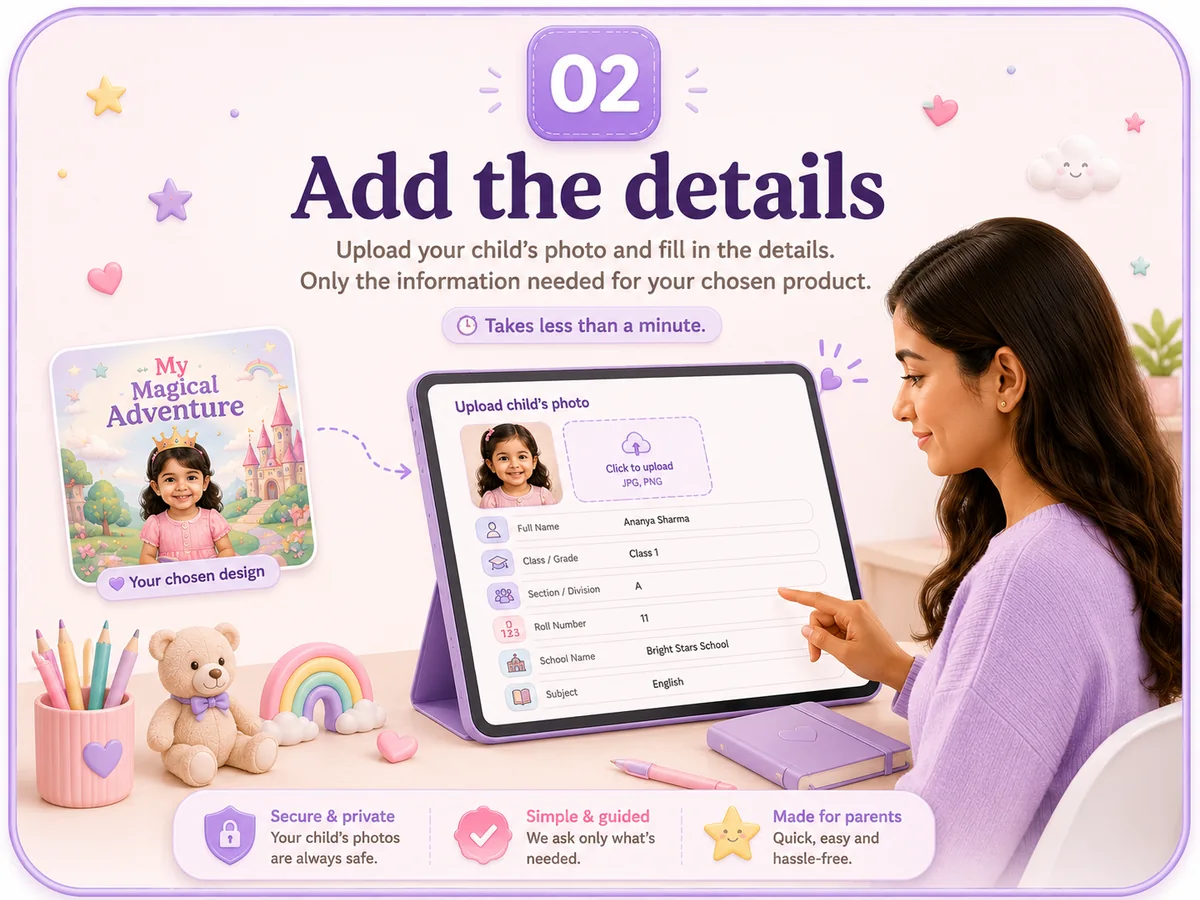 Step 2: Add child photo and product details.