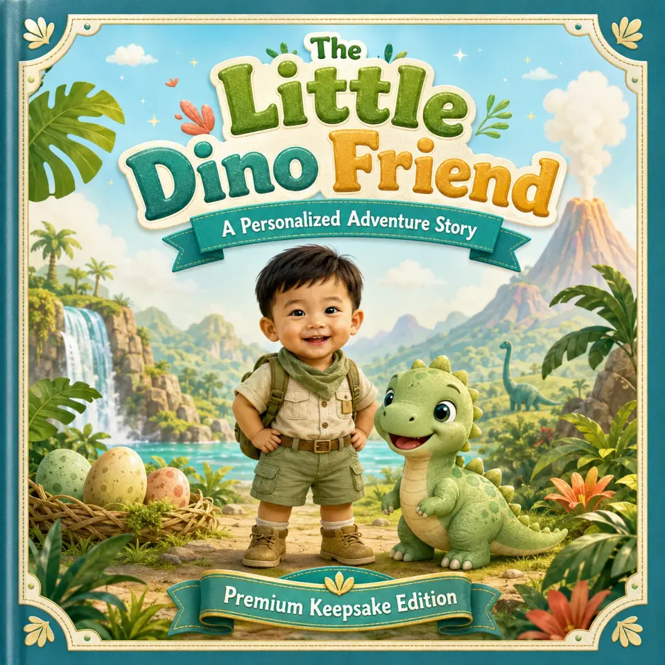 The Little Dino Friend personalized storybook cover for kids
