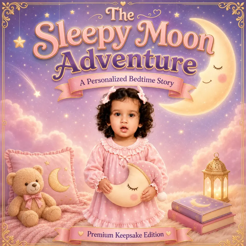 The Sleepy Moon Adventure personalized storybook cover for kids