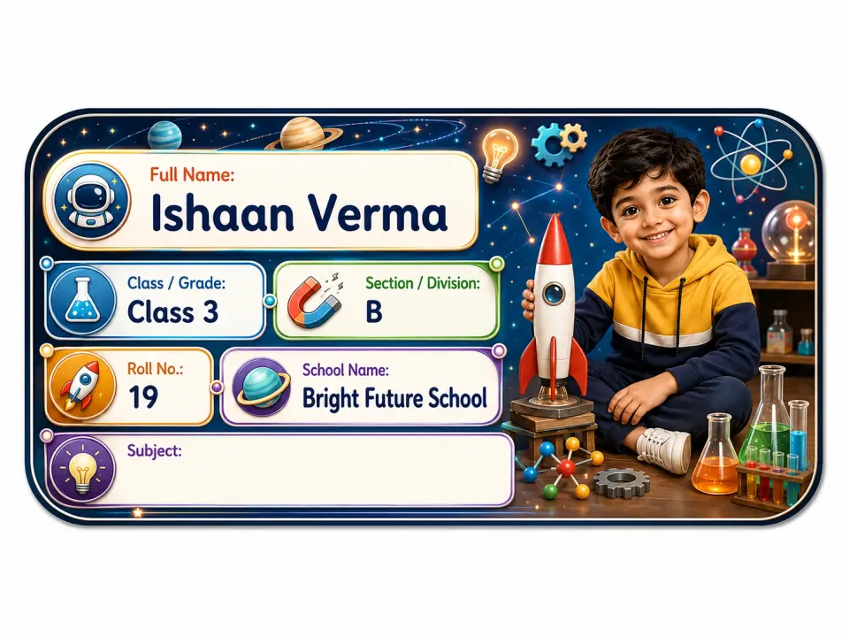 Rocket Scientist Kids Lab personalized school name slip template for kids
