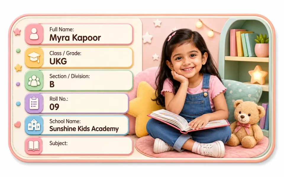 Teddy Book Corner personalized school name slip template for kids