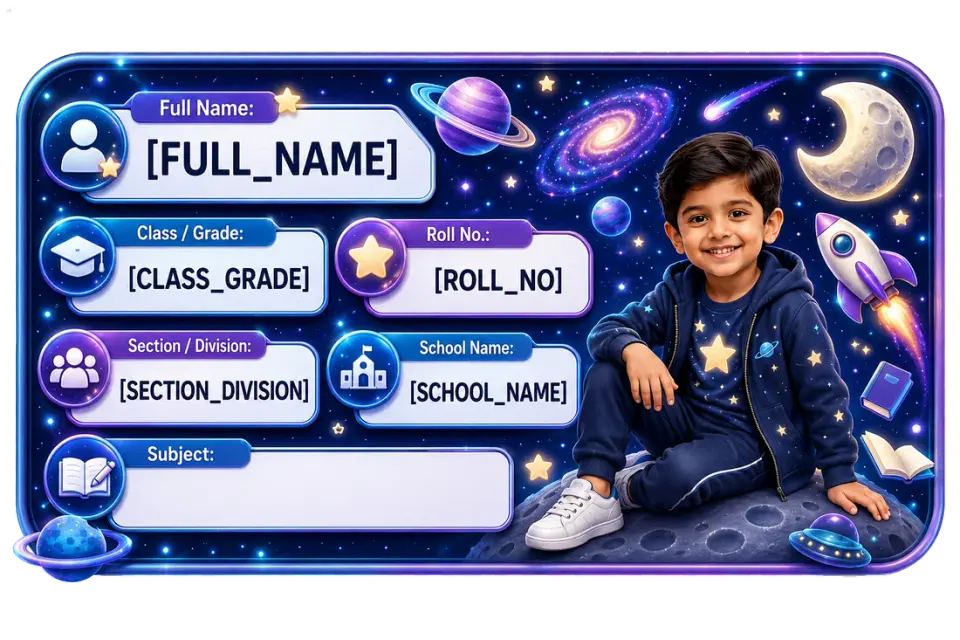 Space Adventure personalized school name slip template for kids