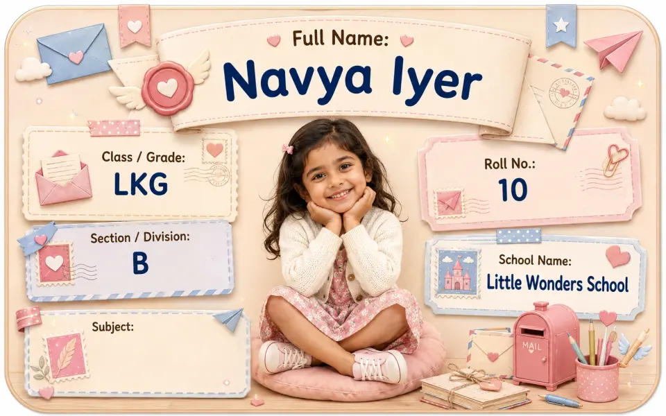 Fairy Mail personalized school name slip template for kids