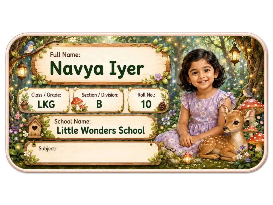 Enchanted Forest personalized school name slip template for kids