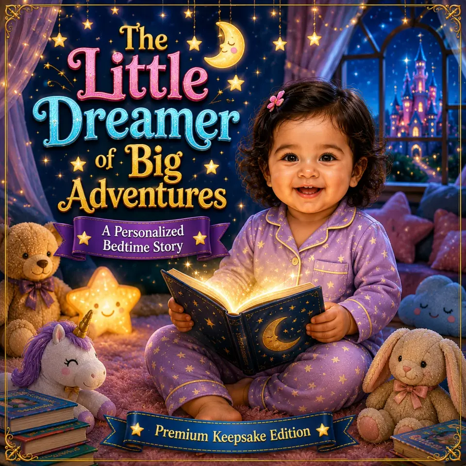 The Little Dreamer of Big Adventures personalized storybook cover for kids