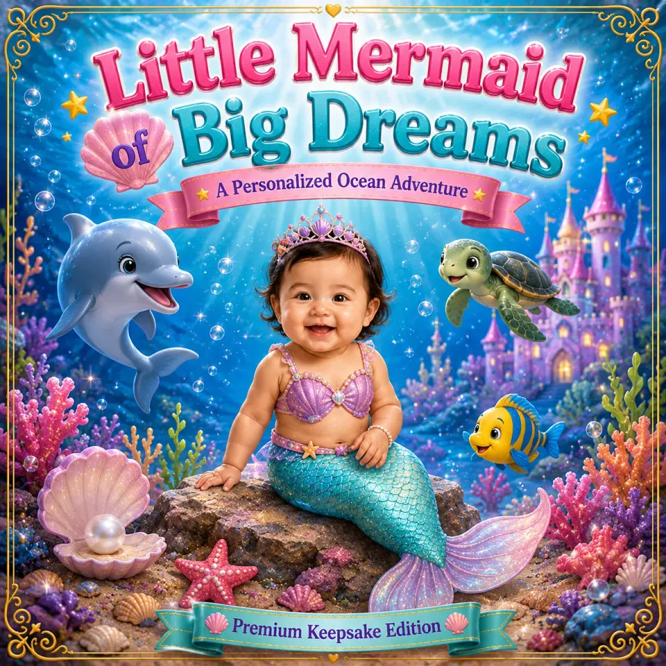 Little Mermaid of Big Dreams personalized storybook cover for kids