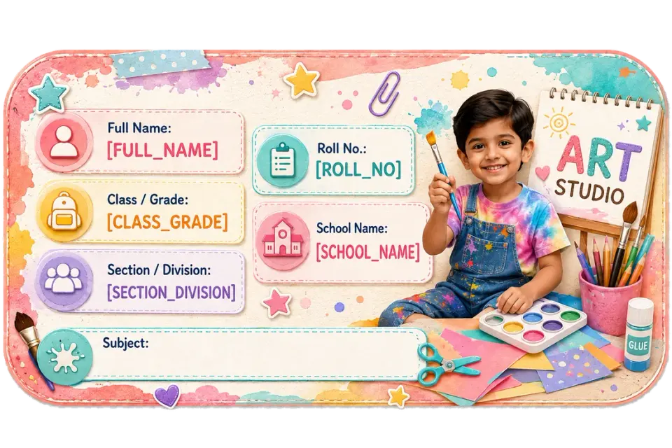 Art Studio personalized school name slip template for kids