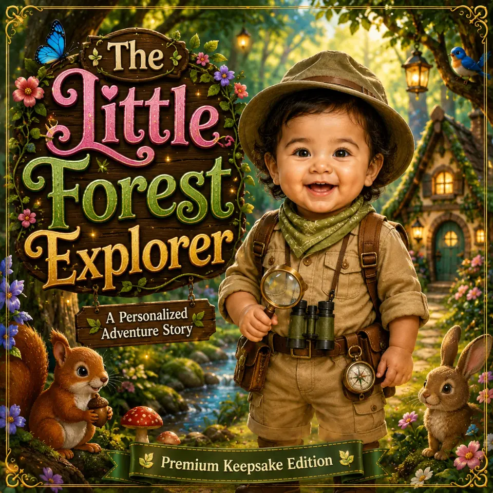 The Little Forest Explorer personalized storybook cover for kids