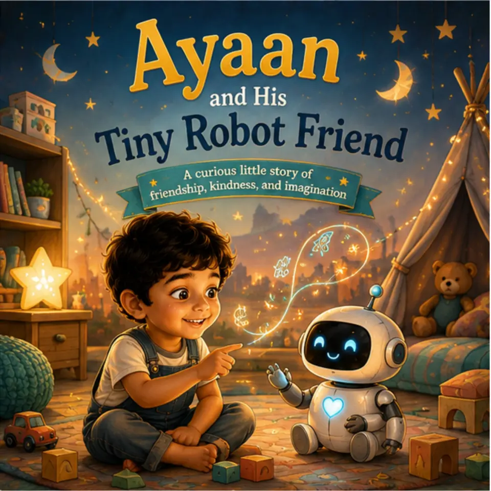 Personalized storybook cover for Ayaan and His Tiny Robot Friend