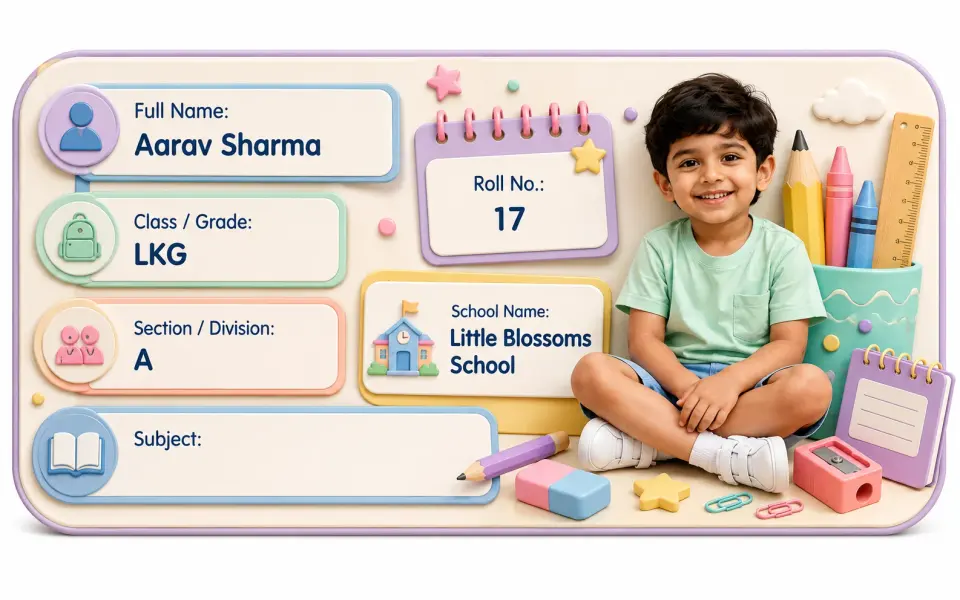 Pastel Stationery World personalized school name slip template for kids