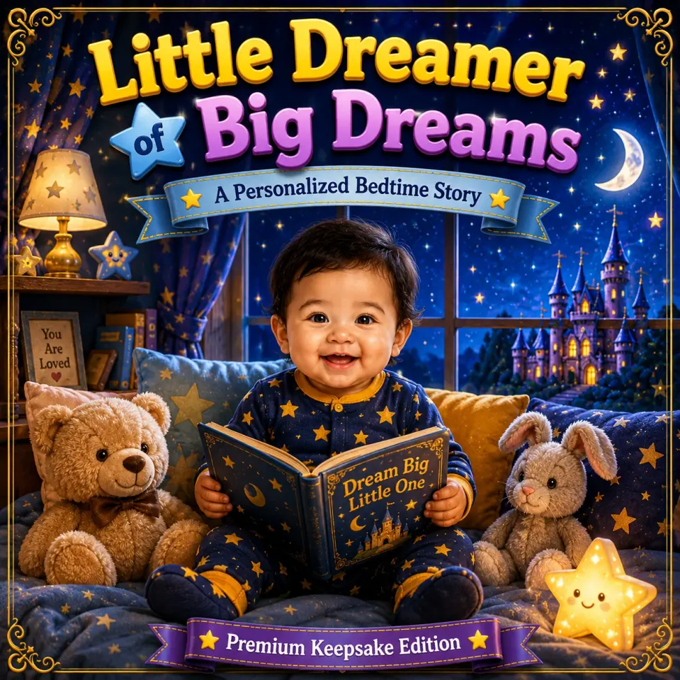 Little Dreamer of Big Dreams personalized storybook cover for kids