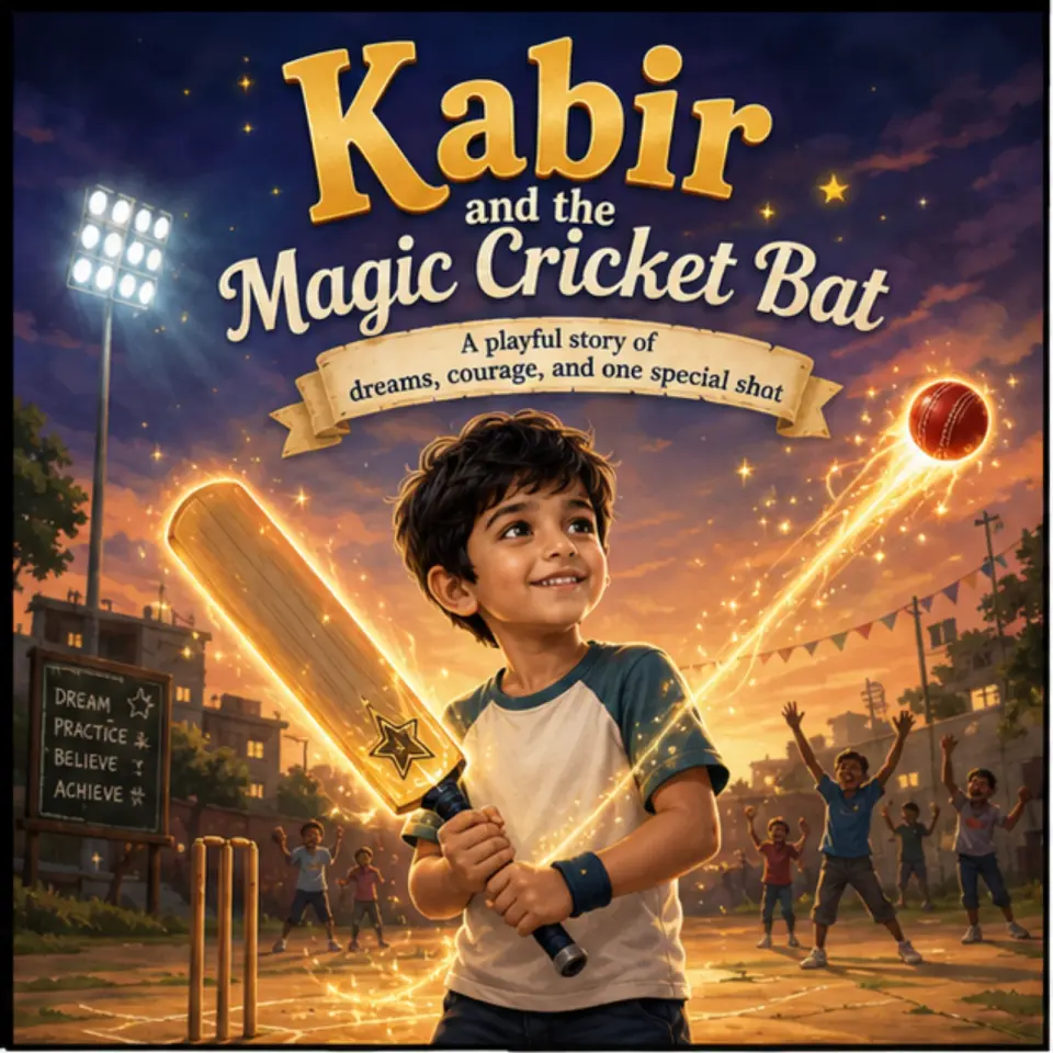 Personalized storybook cover for Arjun’s Magic Cricket Bat