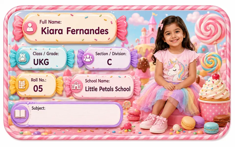 Candyland 2 personalized school name slip template for kids