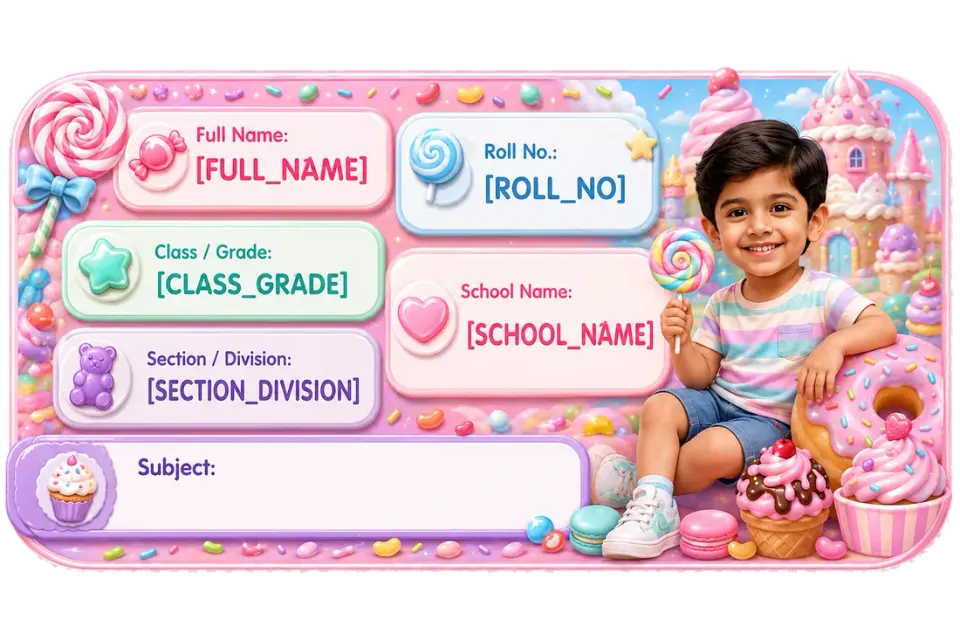 Candyland personalized school name slip template for kids