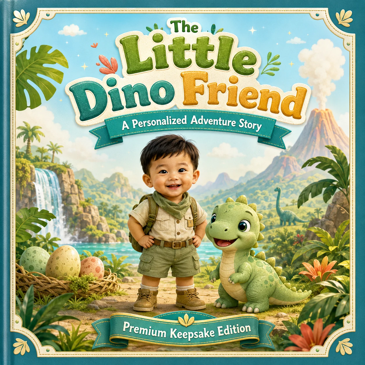 The Little Dino Friend personalized storybook cover for kids